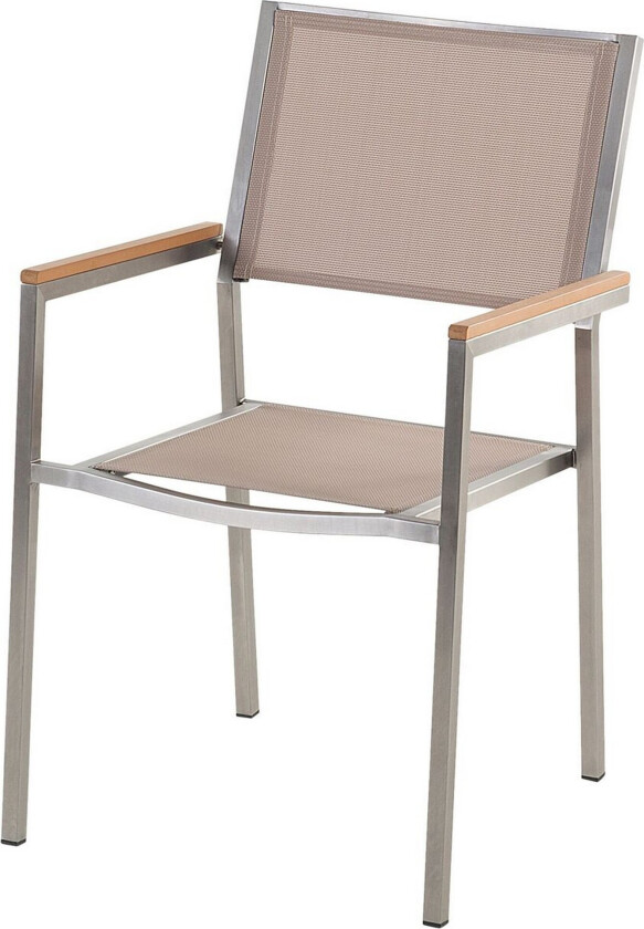 Sett med 4 Hagestoler Beige Sølv Stoff Rustfritt stål Hagemøbler