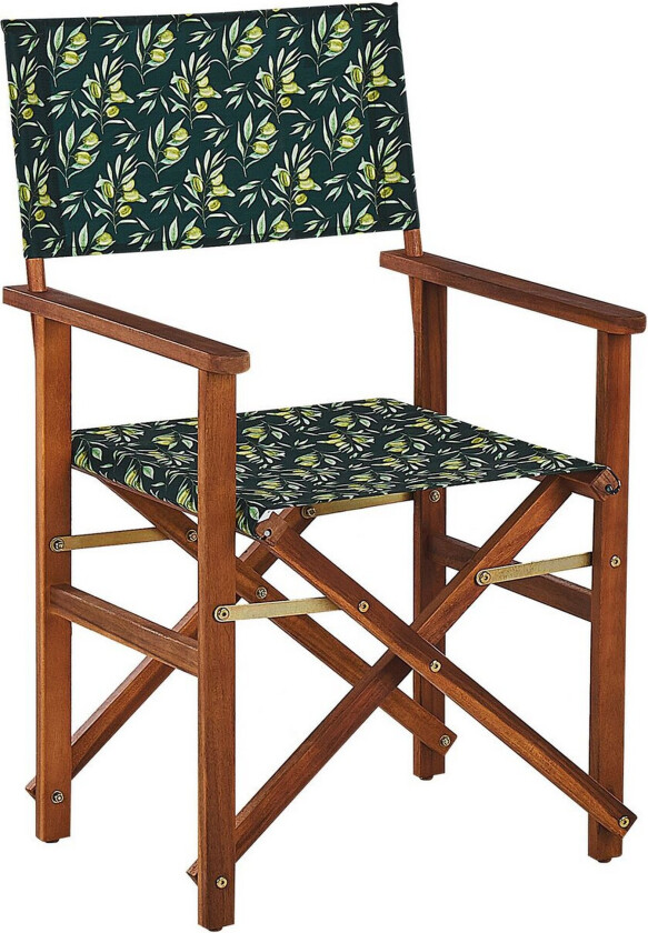 Sett med 2 Hagestoler Mørk Akasietre Olivenmønster Stoff Sete Tilbakelent Sammenleggbar