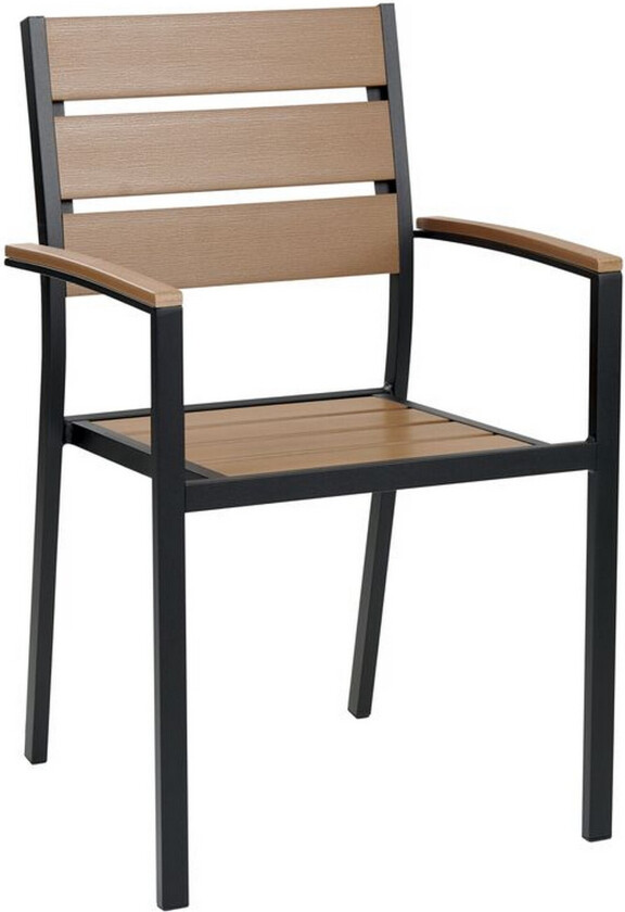 Sett med 6 Hagestoler Lyst tre Svart Plast med lamellrygg Aluminiumsramme Utendørsstoler Utestoler