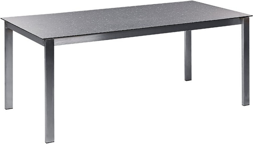 Hagebord med bordplate i svart herdet glass og ramme i rustfritt stål Rektangulært 180 x 90 cm 6 sitteplasser