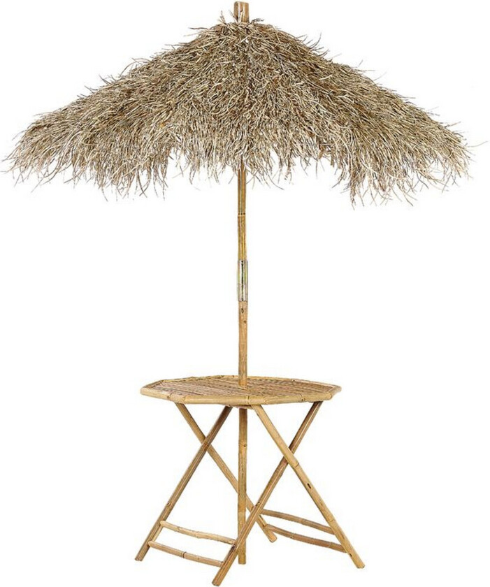 Bistrobord med parasoll Tre Bambus 85 x 80 cm Sammenleggbart Innendørs Utendørs Sofabord