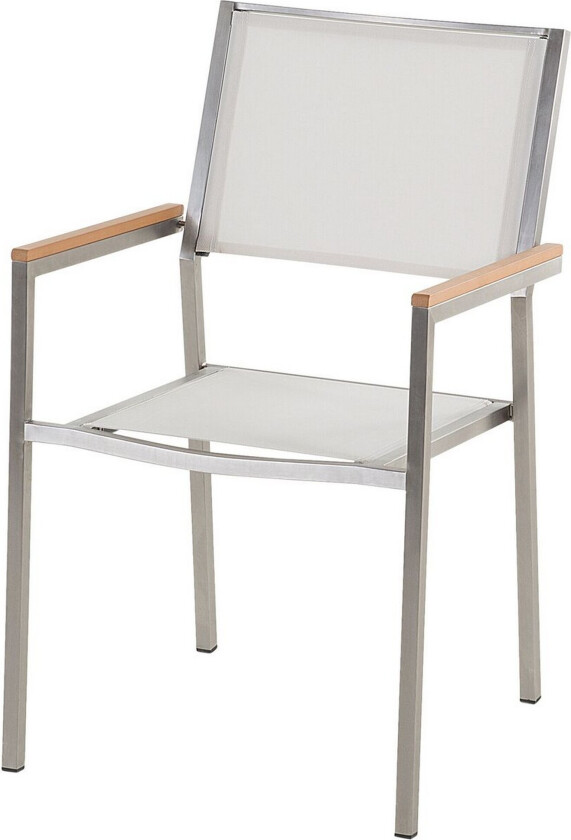 Sett med 4 Hagestoler Hvit Sølv Stoff Rustfritt stål Hagemøbler