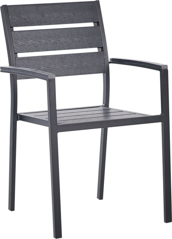 Sett med 6 Hagestoler Svart Plast Tre med lamellrygg Aluminiumsramme Utendørsstoler Utestoler