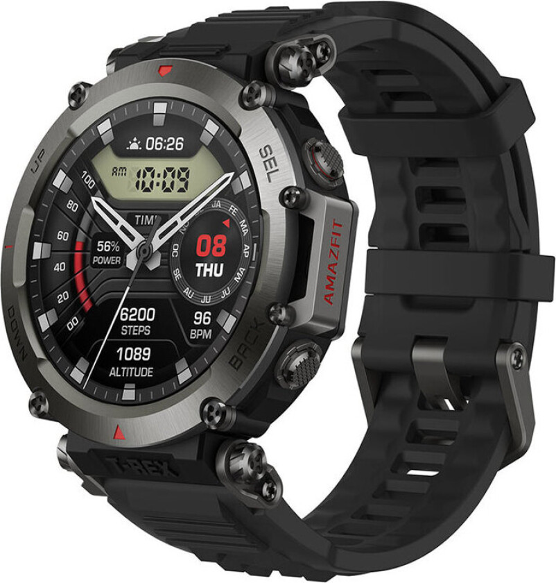 Amazfit T-Rex Ultra - Ja smartklokke med stropp - silikon - håndleddstørrelse: 140-205 mm - display 1.39 - Wi-Fi, Bluetooth - 89 g - avgrunnssvart