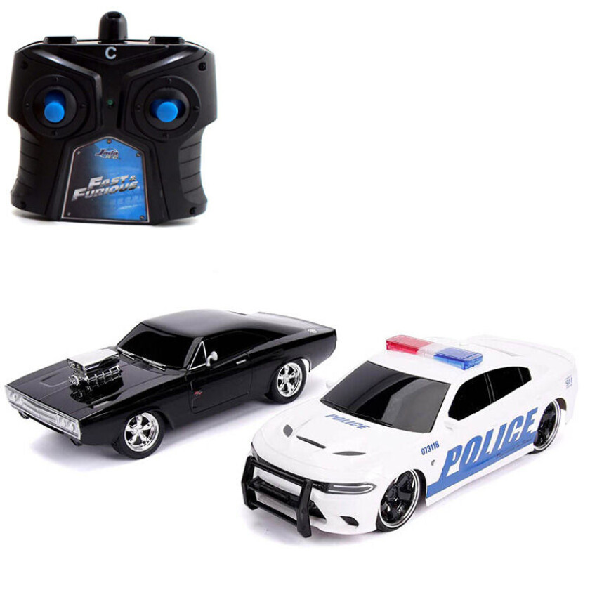 Radiostyrt Bil 1:16 - Twin Pack Dom'S Dodge Charger Og Hellcat Police