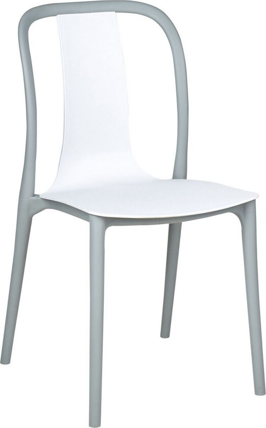 Sett med 8 hagestoler i hvitt og grått syntetisk materiale stabelbare, armløse hagestoler til uteplassen