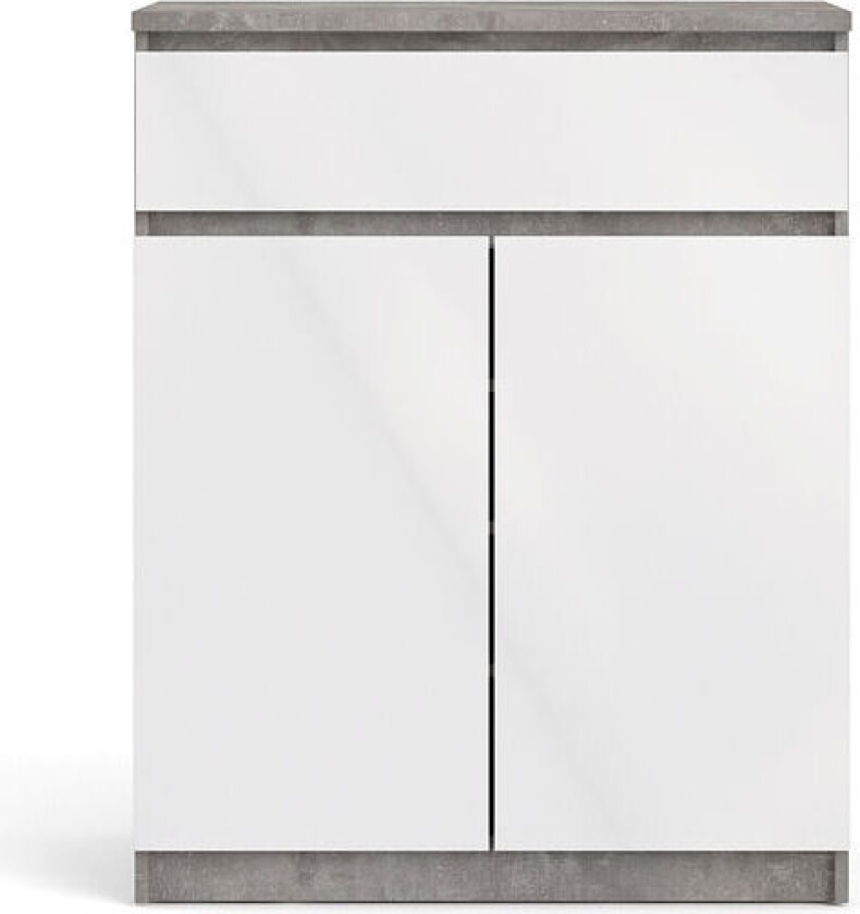 Nada skjenk 2 dører og 1 skuff, betong dekor,hvit høyglans.