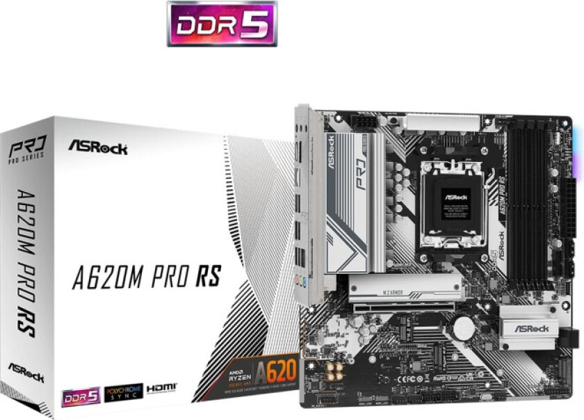 A620M Pro RS, AMD, Sokkel AM5, AMD Ryzen 5 7th gen, AMD Ryzen 7 7th Gen, AMD Ryzen 9 7th Gen, DDR5-SDRAM, 192 GB, Tokanals