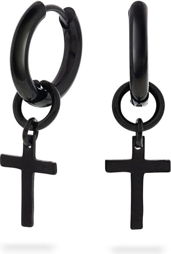, Øreringer i sort stål med kors