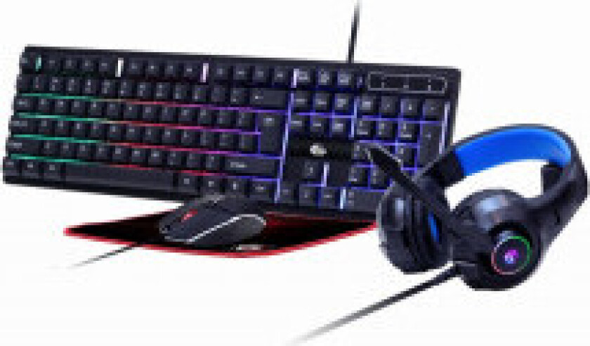 GMB Gaming Ghost - Tastatur, mus, hodesett og musematte sett - Amerikansk Engelsk - Svart