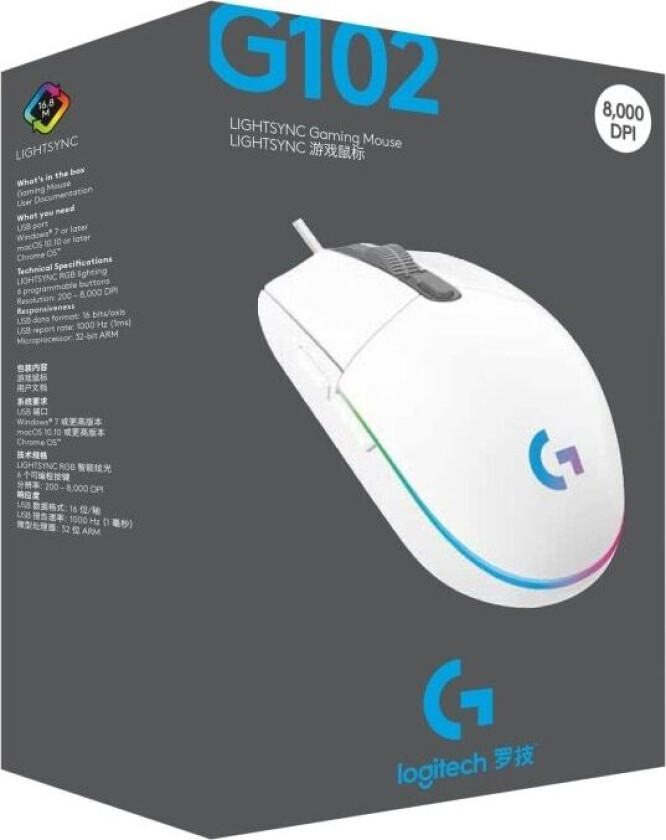 G102 LIGHTSYNC - White - Mus - Optisk - 6 - Hvit