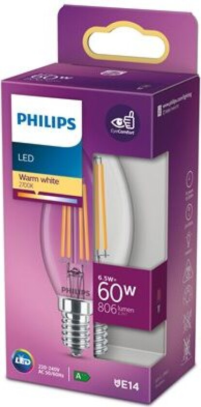 LED-lyspære Classic Candle 6,5W/827 (60W) Clear E14