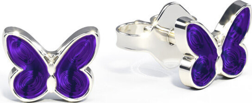 Pia&Per, Øredobber i 925 sølv med lilla emalje sommerfugl