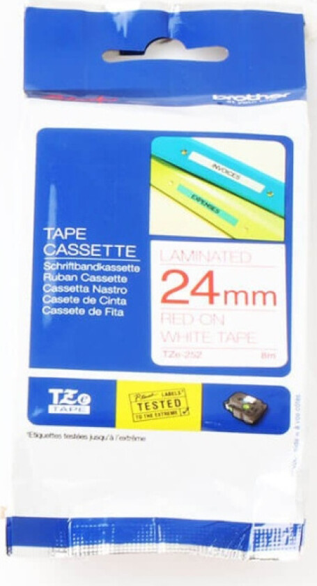 Tape 24mm Tze-252 R�d/hvit