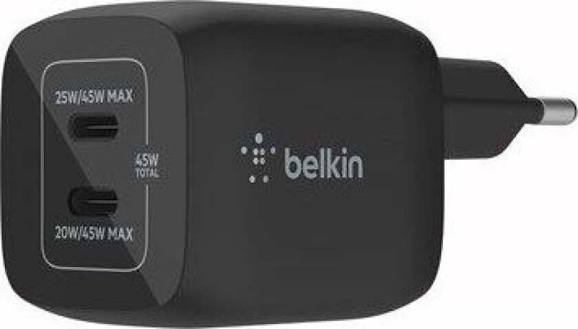 45W GaN Dual PD/PPS mini snabbladdare för laptop, mobil, sufplatta, svart