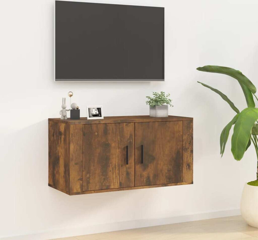 Vegghengt TV-benk røkt eik 80x34,5x40 cm