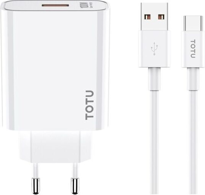 Totu Usb-A Vegglader & Usb-C Kabel Hurtiglader 100w - Hvit