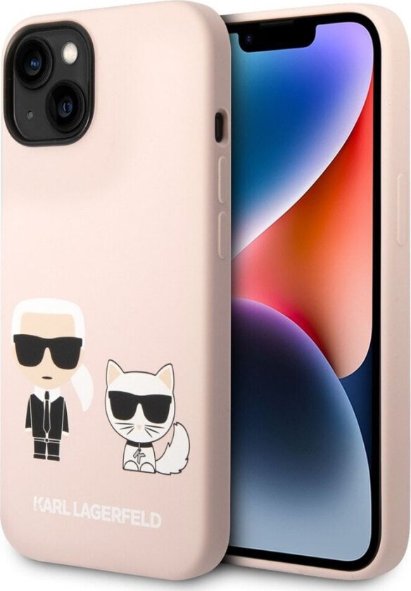 Karl Lagerfeld iPhone 14 Deksel Liquid Silicone Karl & Choupette Rosa