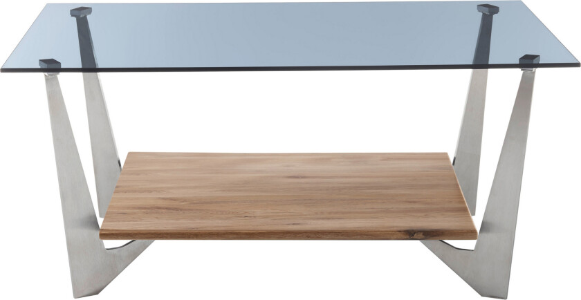 Eickmann Sofabord 90 cm med Oppbevaringshylle - Glass/Eikefarge