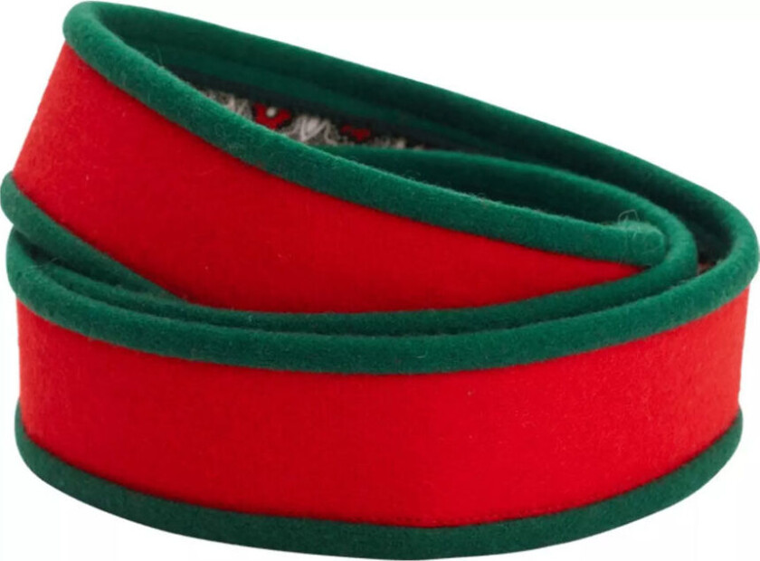 Stofflist i rød farge med grønn kant