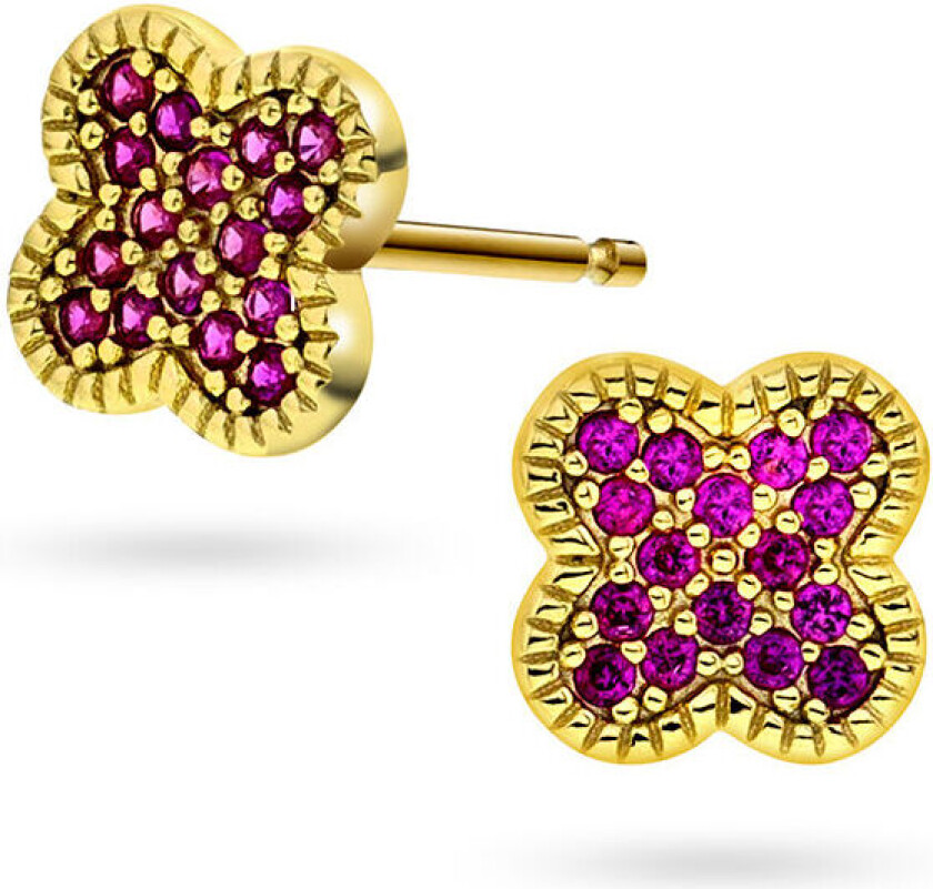 , Kløver øredobber i forgylt 925 sølv med rosa zirkonia