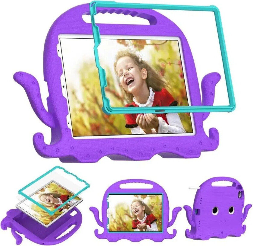 iPad Air 11" (2024) / Pro 11" (2018-2024) Barnedeksel med Skulderstropp & Håndholder - Blekksprut - Lilla