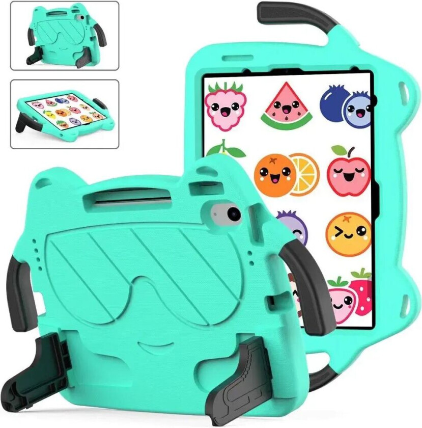 iPad Air 11" (2024) Barnedeksel - Smiley - Stativ og Håndtak - Mintgrønn