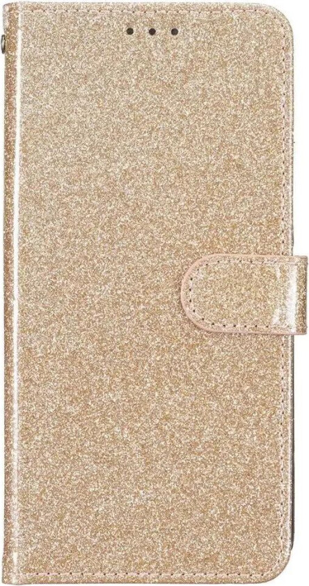 iPhone 16 Pro Skinn Flip Deksel med Lommebok og Stropp - Glitter - Gull