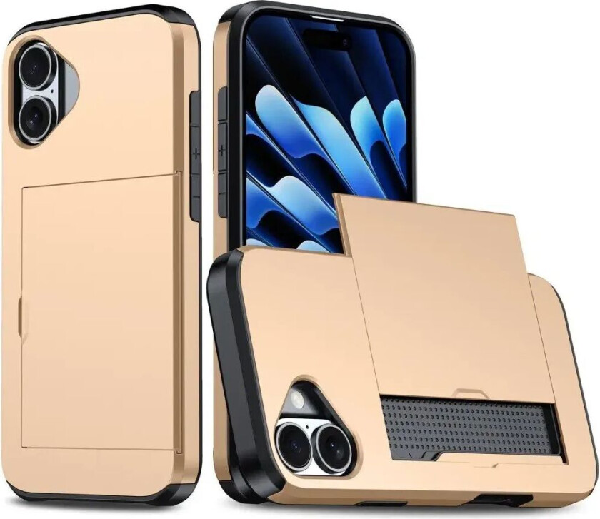 iPhone 16 Drop Proof Deksel m. Lommebok - Gull