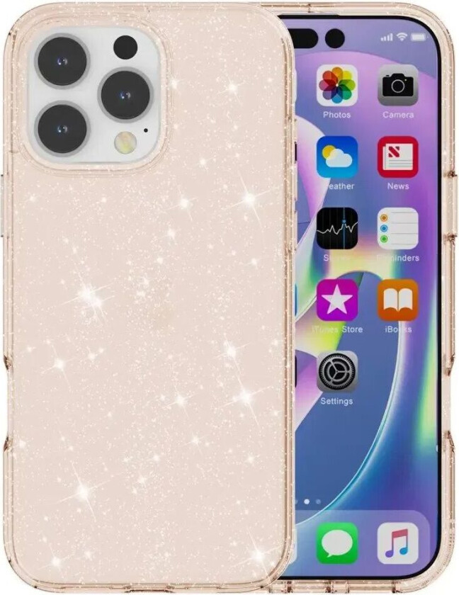 iPhone 16 Pro Max Hybrid Plast Deksel - Gull Glitter