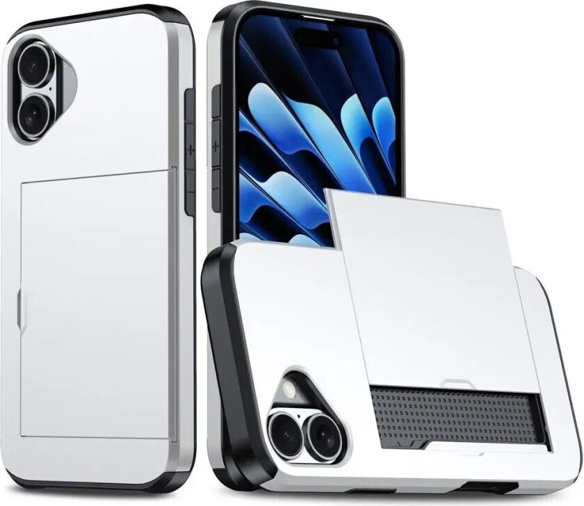 iPhone 16 Drop Proof Deksel m. Lommebok - Sølv