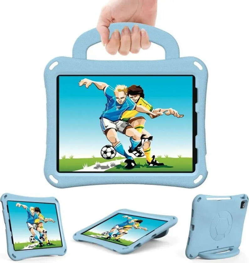 iPad Air 10.9" (2022 / 2020) / Pro 11" (2024-2018) Barnedeksel - Fotball - Stativ og Håndtak - Lyse Blå
