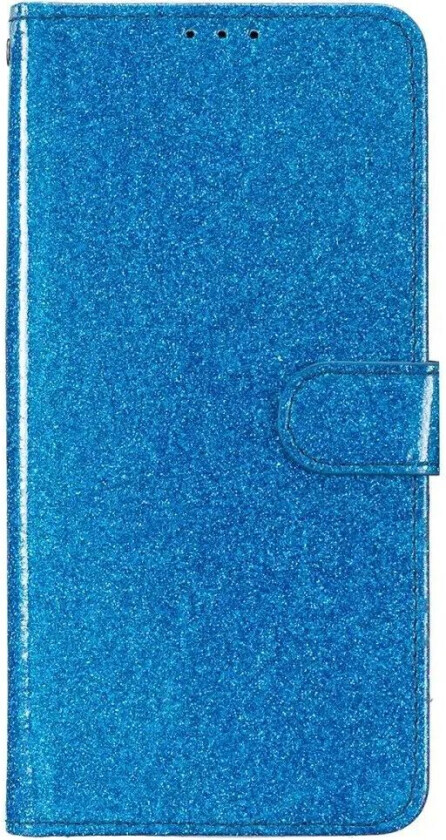 iPhone 16 Pro Skinn Flip Deksel med Lommebok og Stropp - Glitter - Blå