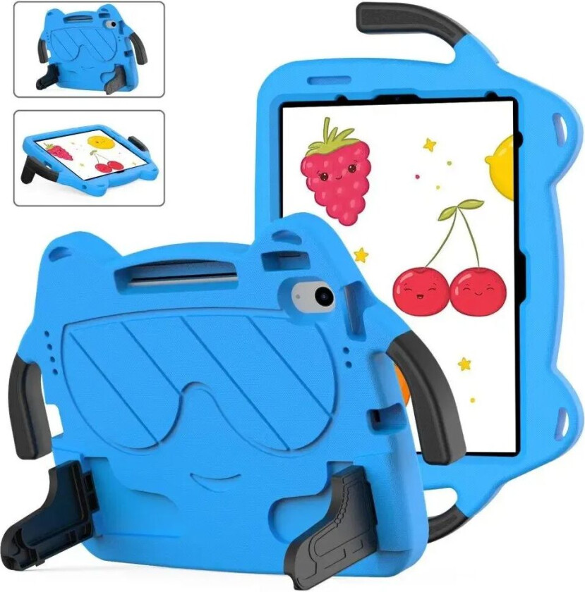 iPad Air 11" (2024) Barnedeksel - Smiley - Stativ og Håndtak - Blå
