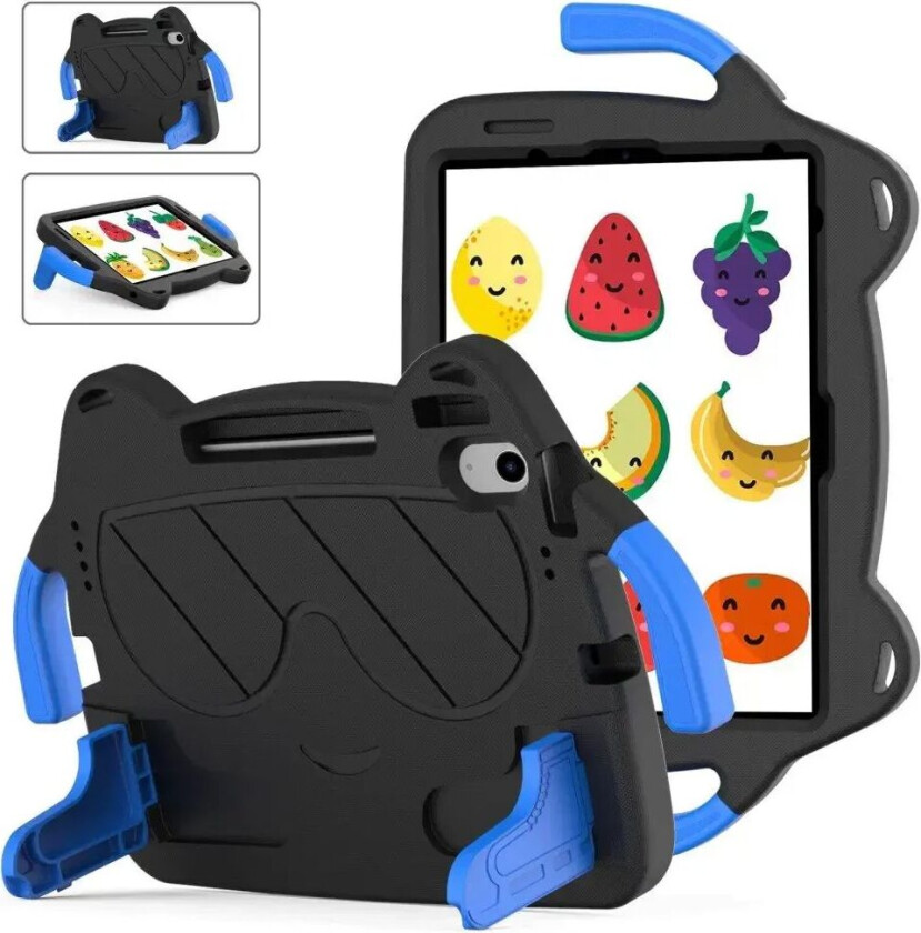 iPad Air 11" (2024) Barnedeksel - Smiley - Stativ og Håndtak - Svart