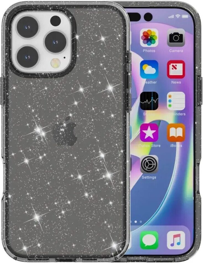 iPhone 16 Pro Max Hybrid Plast Deksel - Svart Glitter