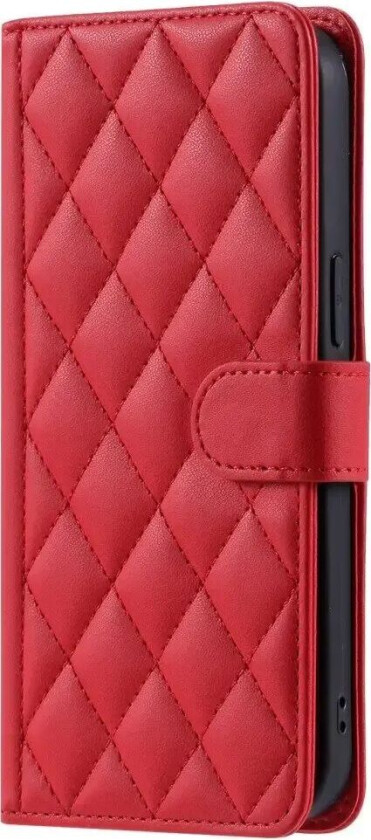 iPhone 16 Pro Max Skinn Flip Deksel m. Lommebok & Stropp - Rhombus - Rød