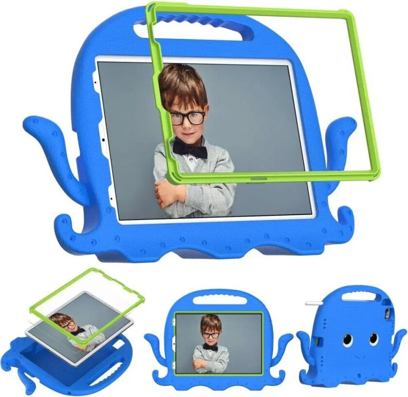 iPad Air 11" (2024) / Pro 11" (2018-2024) Barnedeksel med Skulderstropp & Håndholder - Blekksprut - Blå