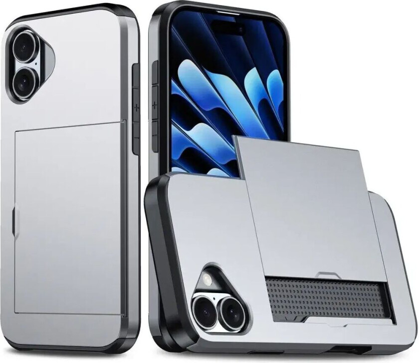 iPhone 16 Drop Proof Deksel m. Lommebok - Grå