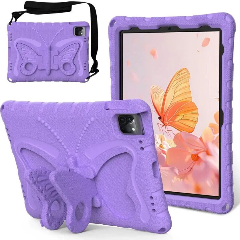 iPad Air / Pro 13" (2024) / Pro 12.9" (2022-2018) Butterfly Kickstand Barnedeksel - Lilla