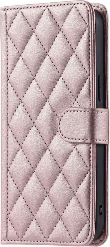 iPhone 16 Pro Max Skinn Flip Deksel m. Lommebok & Stropp - Rhombus - Rose Gold