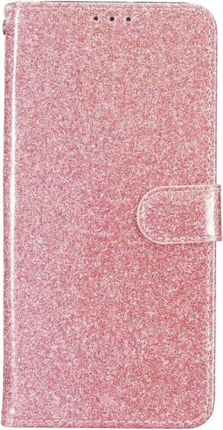 iPhone 16 Pro Skinn Flip Deksel med Lommebok og Stropp - Glitter - Rose Gold