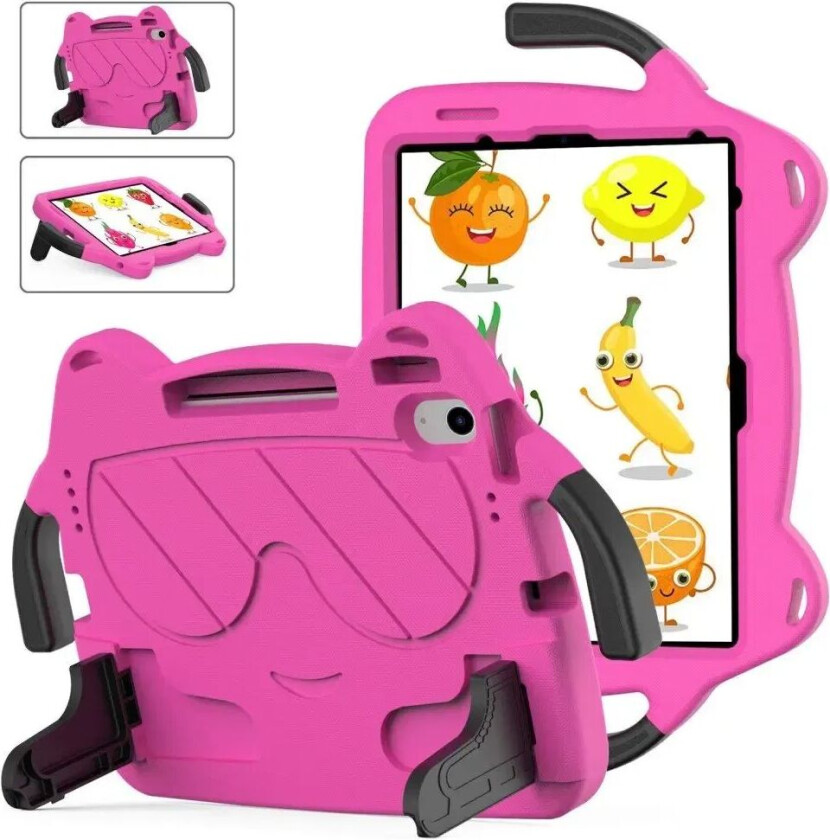 iPad Air 11" (2024) Barnedeksel - Smiley - Stativ og Håndtak - Rosa