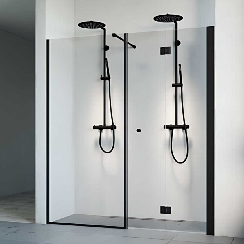 Spirit Nisjedusj Vik Swing- med Knott Svart Matt / 80x77cm Klart Glass