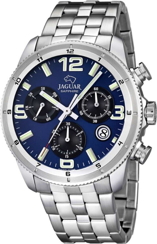 Acamar Swiss Made J687/2 - Kvarts - Sølv - Herreklokker - Rustfritt stål - ledd m/pin - Safir