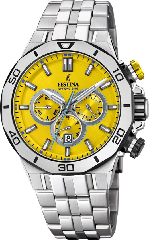 Chrono Bike 2019 F20448/A - Kvarts - Sølv - Herreklokker - Rustfritt stål - ledd m/pin - Mineral