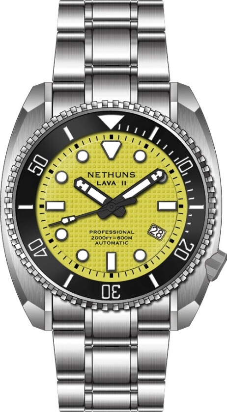 Lava II 600M Automatic Diver LS233 - Automatisk - Sølv - Herreklokker - Rustfritt stål - ledd m/pin - Safir
