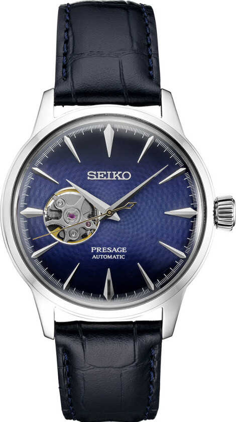 Presage Cocktail Time Blue Moon Open Heart SSA405J1 - RIP - Automatisk - Sølv - Herreklokker - Skinn - Mineral