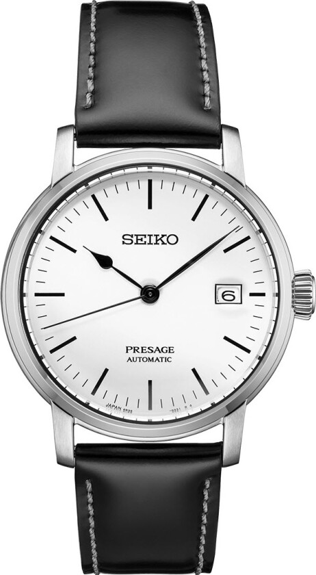 Sjekk ut urverket på denne! - Seiko Presage Automatic White Enamel SPB113J1 - Automatisk - Sølv - Herreklokker - Skinn - Safir