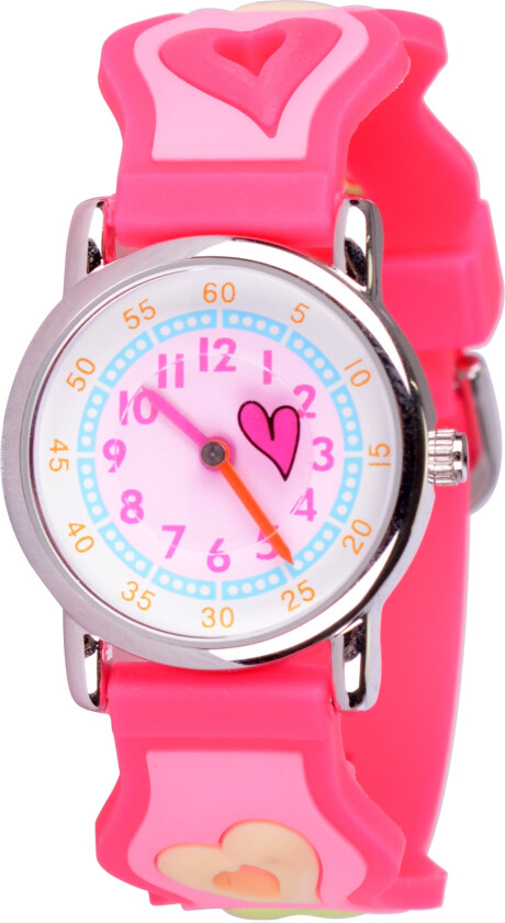 Fibex Jnew Kids Hearts 20079-pink - Kvarts - Sølv - Barneklokker - Gummi - Akryl